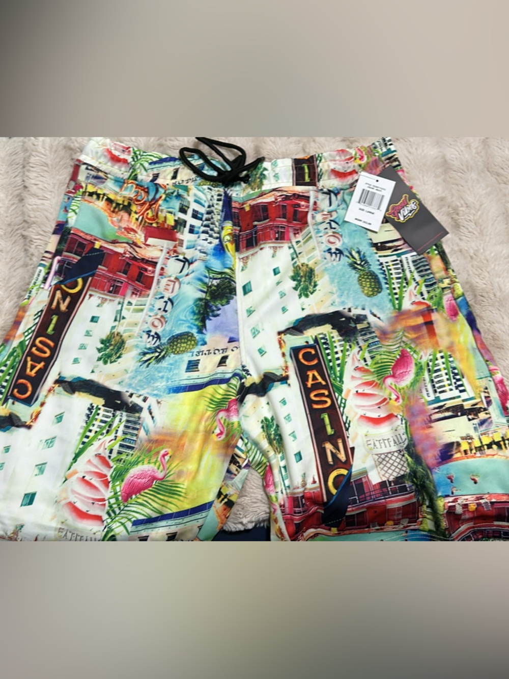 Men's Multi-Print Casino Motif Flat Front Shorts - White/Multi